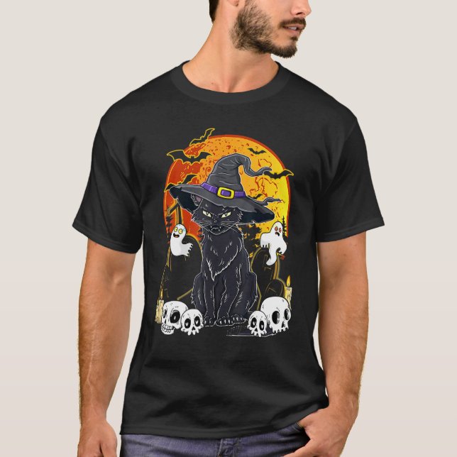T-shirt Chapeau de sorcière de chat noir d'Halloween effra (Devant)