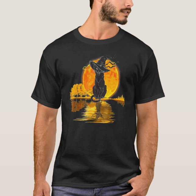 T-shirt Chapeau de sorcière de chat noir effrayant Hallowe (Devant)