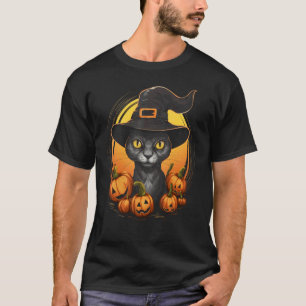 T-shirt Chapeau de sorcière de chat noir Halloween Citroui