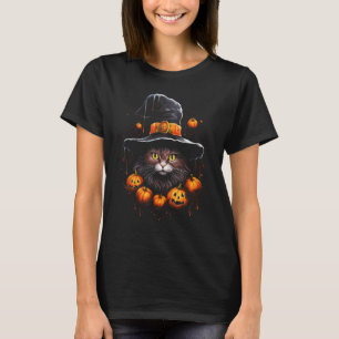 T-shirt Chapeau de sorcière de chat noir Halloween Costume