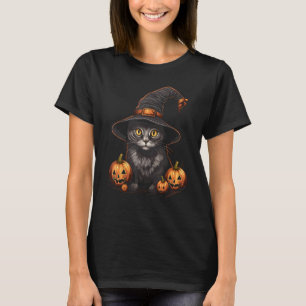 T-shirt Chapeau de sorcière de chat noir Halloween Costume