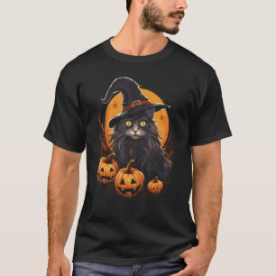 T-shirt Chapeau de sorcière de chat noir Halloween Costume