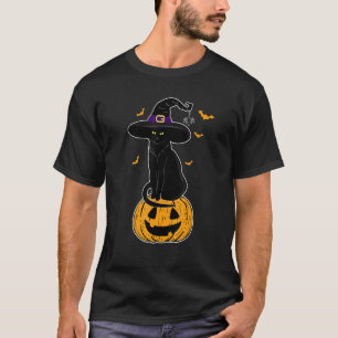 T-shirt Chapeau de sorcière de chat noir Halloween effraya