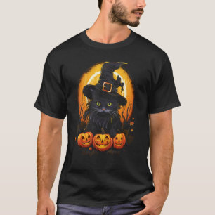 T-shirt Chapeau de sorcière de chat noir Halloween Jack o