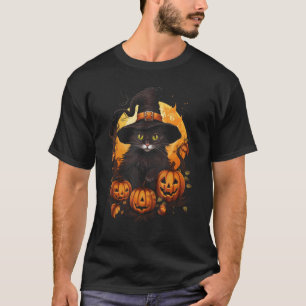 T-shirt Chapeau de sorcière de chat noir Halloween Jack o