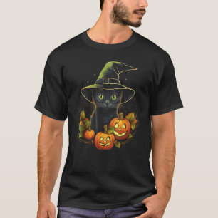 T-shirt Chapeau de sorcière de chat noir Halloween Jack o