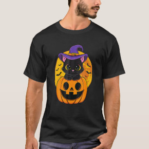 T-shirt Chapeau de sorcière de chat noir Halloween mignon