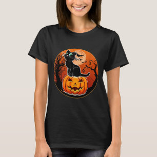 T-shirt Chapeau de sorcière de chat noir Halloween mignon