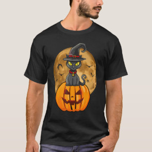 T-shirt Chapeau de sorcière de chat noir Halloween mignon