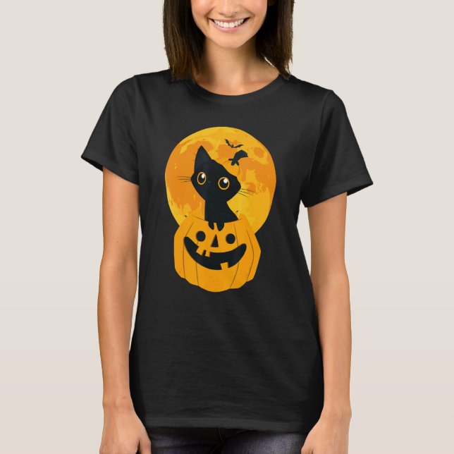 T-shirt Chapeau de sorcière de chat noir Halloween mignon  (Devant)