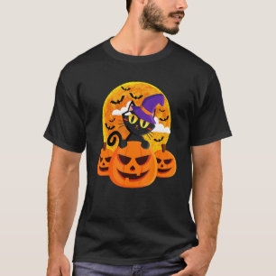 T-shirt Chapeau de sorcière de chat noir Halloween mignon