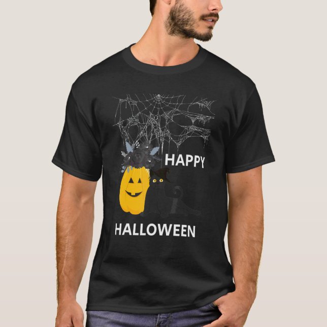 T-shirt Chapeau de sorcière de chat noir Halloween mignon  (Devant)