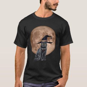 T-shirt Chapeau de sorcière de chat noir Lune Halloween Ép
