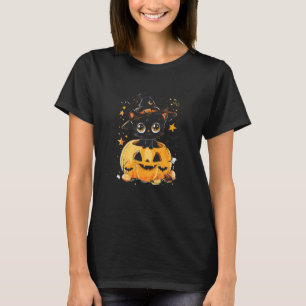 T-shirt Chapeau de sorcière de chat noir mignon Citrouille
