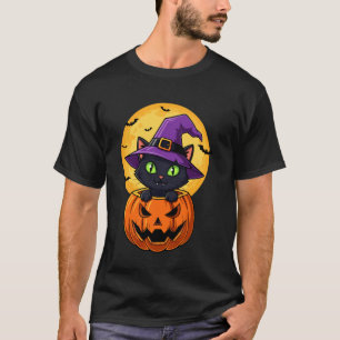 T-shirt Chapeau de sorcière de chat noir mignon dans citro