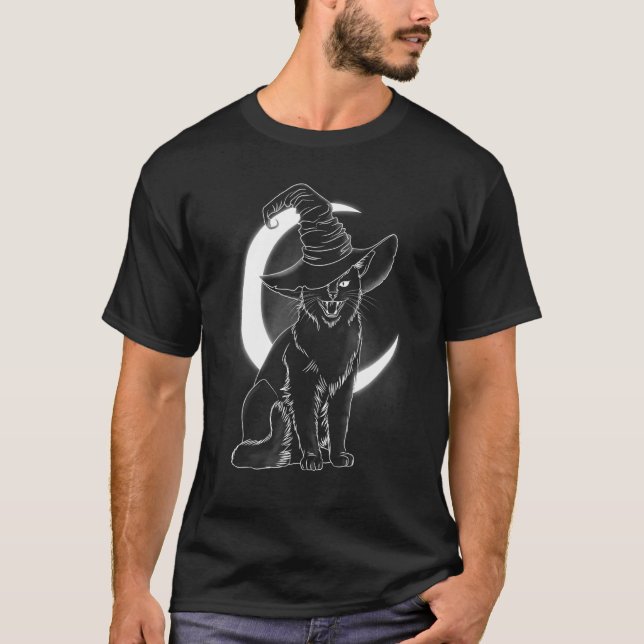 T-shirt Chapeau de sorcière de chaton effrayant Halloween  (Devant)