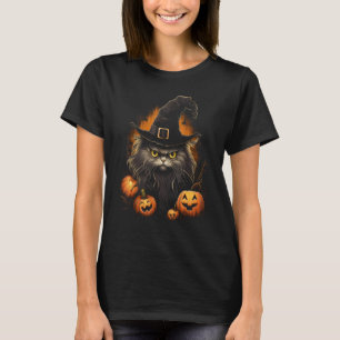 T-shirt Chapeau de sorcière de citrouille de chat noir Hal