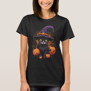 T-shirt Chapeau de sorcière de citrouille de chat noir Hal