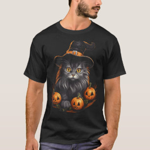 T-shirt Chapeau de sorcière de citrouille de chat noir Hal
