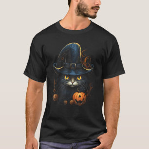 T-shirt Chapeau de sorcière de citrouille de chat noir Hal