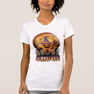 T-shirt Chapeau de sorcière de citrouille d'Halloween Chat