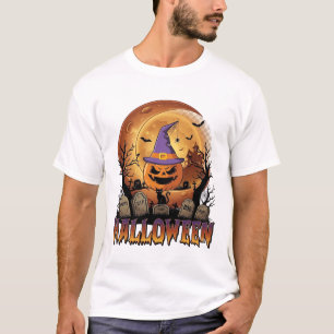 T-shirt Chapeau de sorcière de citrouille d'Halloween Chat