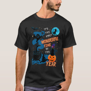 T-shirt Chapeau de sorcière effrayant Chat noir et citroui