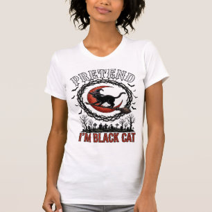 T-shirt Chapeau de Sorcière Halloween Chat Noir Lune Rouge