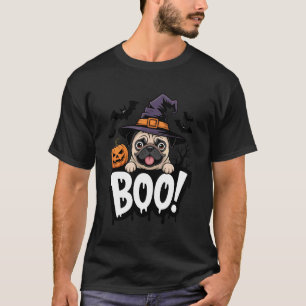 T-shirt Chapeau de sorcière Pug mignon Chauves-souris Citr