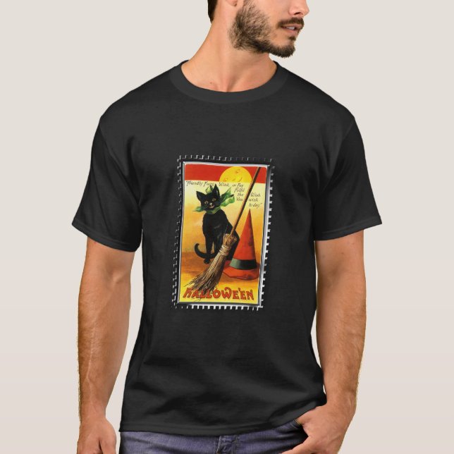 T-shirt Chapeau de sorcières pour chat d'Halloween (Devant)