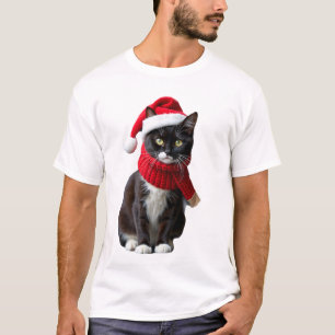 T-shirt Chapeau écharpe de Noël de chat noir de Noël laide