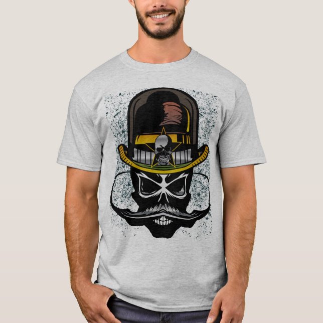 T-shirt chapeau hipster moustache_tete_de_mort_crane (Devant)
