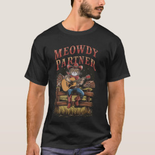 T-shirt Chapeau Vintage Chat Cowboy Partenaire Meowdy Drôl