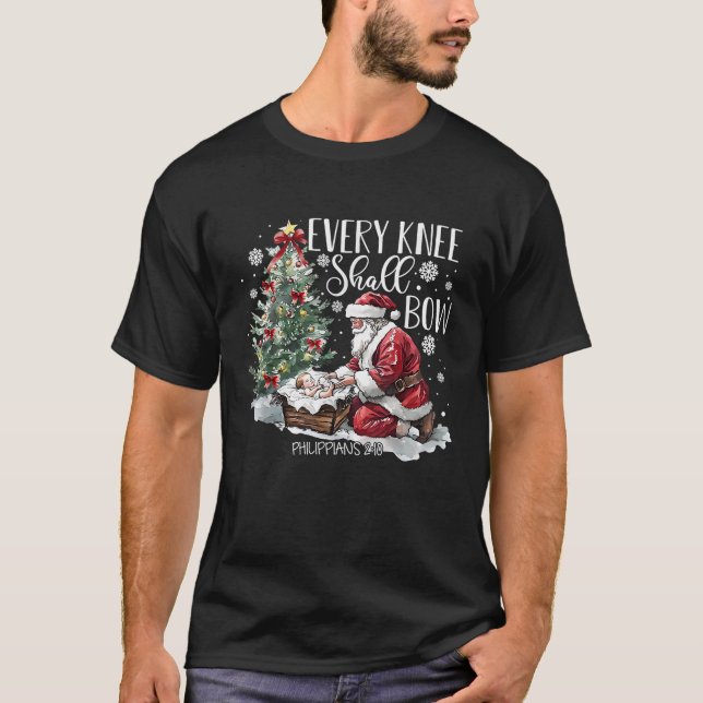 T-shirt Chaque genou doit Bow Père Noël Écran de Noël Nati (Devant)