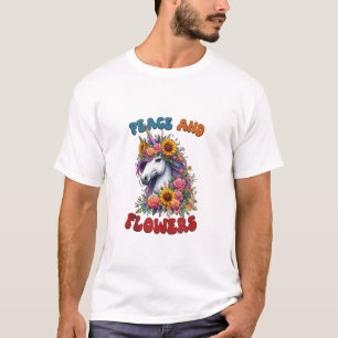 T-shirt Char tank Licorne Paix Et Fleurs Floral Couronne D