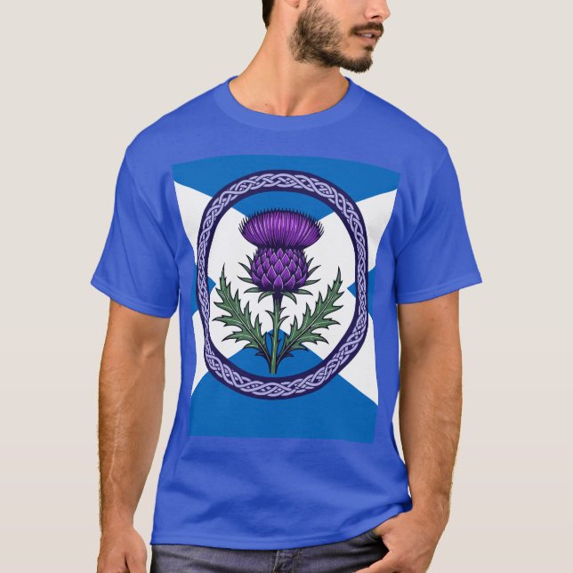 T-shirt Chardon pourpre et Saltire encadrés par des entrel (Devant)