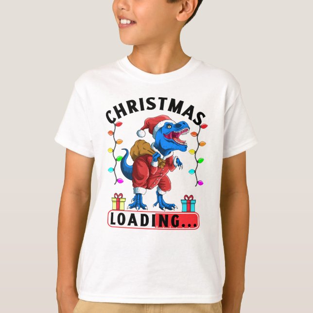 T-shirt Chargement de Noël de dinosaure bleu T Rex (Devant)