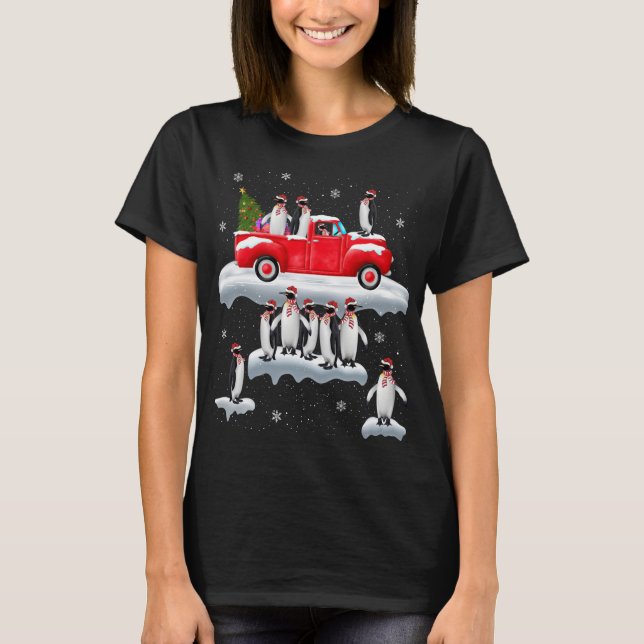 T-shirt Chariot rouge de Penguins Camion Santa Hat Penguin (Devant)