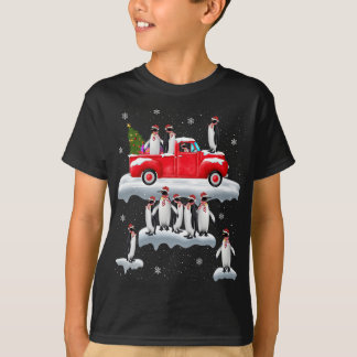 T-shirt Chariot rouge de Penguins Camion Santa Hat Penguin