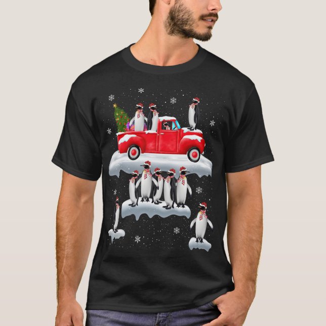 T-shirt Chariot rouge de Penguins Camion Santa Hat Penguin (Devant)