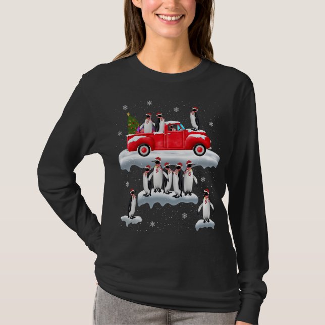 T-shirt Chariot rouge de Penguins Camion Santa Hat Penguin (Devant)