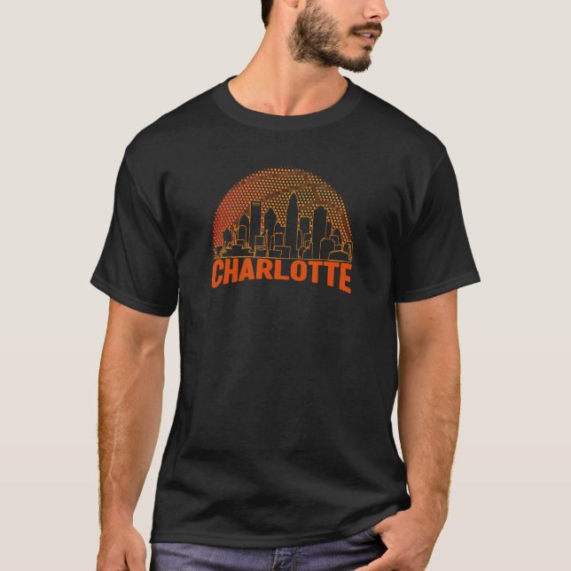 T-shirt Charlotte Basketball Skyline Cityscape Retro Vinta (Devant)