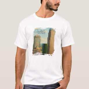 T-shirt Charlotte NC Aquarelle Skyline Voyage