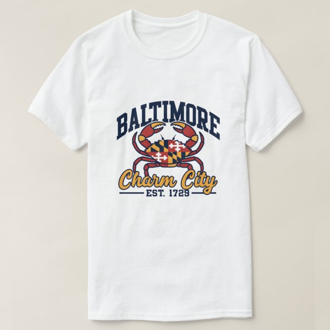T-shirt Charm City Baltimore Maryland Crab Flag Design (Design devant)