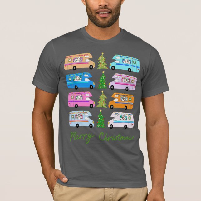 T-shirt Charmant Camping de Noël Rétro Motorhomes RV Xmas (Devant)