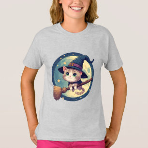 T-shirt Charmante chatte sorcière chevauchant un balai sou