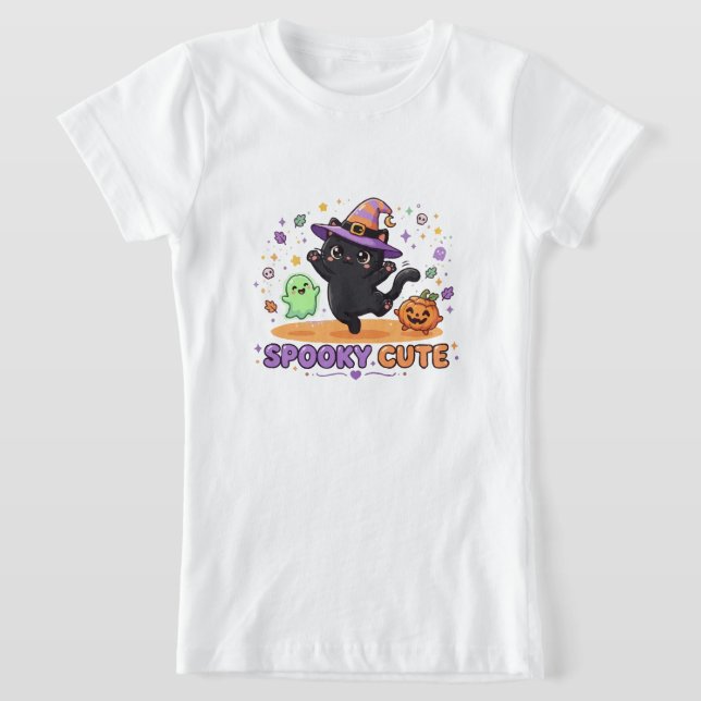 T-Shirt Charmante Sorcière Chat Noir Halloween (Poser)