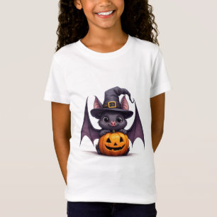 T-Shirt Charmante Sorcière Chauve-Souris et Citrouille Hal