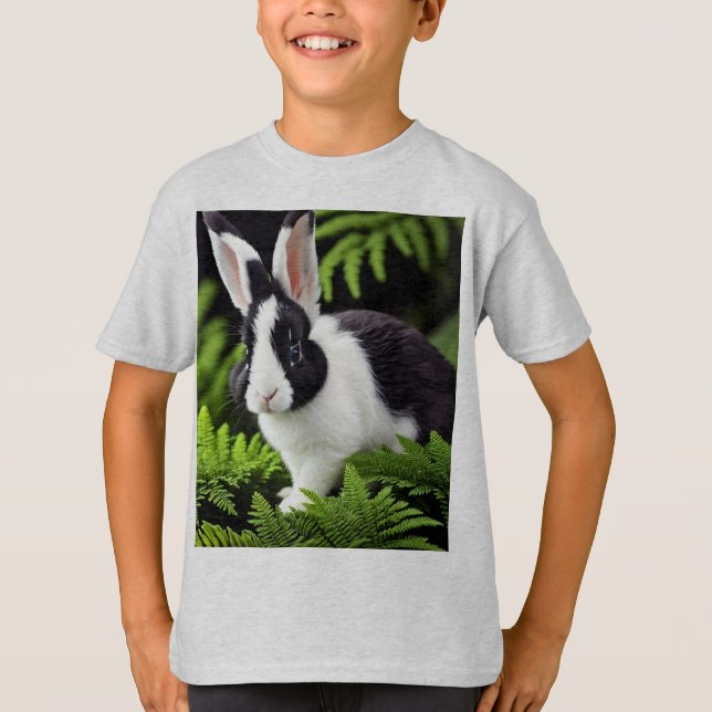 T-shirt "Charme classique : le lapin lapin noir et blanc" (Devant)