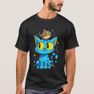 T-shirt Charme d'amitié de chat bleu vif et de hibou migno